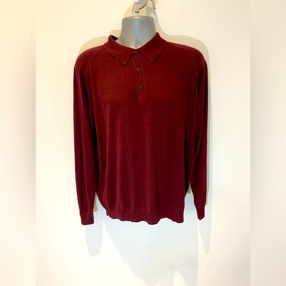 Johnston Murphy Sweater Mens Extra Large Maroon Silk Pullover Lightweight‎